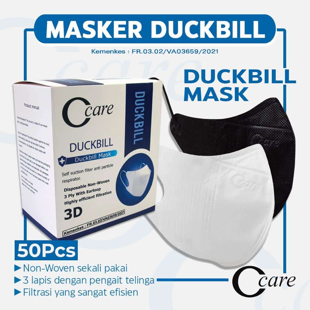 MASKER DEWASA C CARE 4 PLY ISI 50 PCS | CCARE DUCKBILL MASKER ISI 50 PCS | MASKER DUCKBILL CCARE HITAM PUTIH GARIS EMBOSS | MASKER DB DUCKBILL CCARE C CARE DUCKBILL HITAM PUTIH BLACK WHITE EMBOSS ISI 50PCS