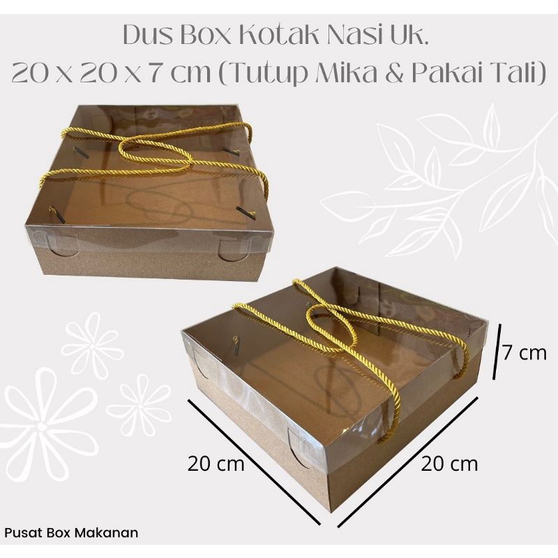 Promo!! Dus Box Nasi Uk. 20 x 20 x 7 Model Badan Tutup Mika dan Tali