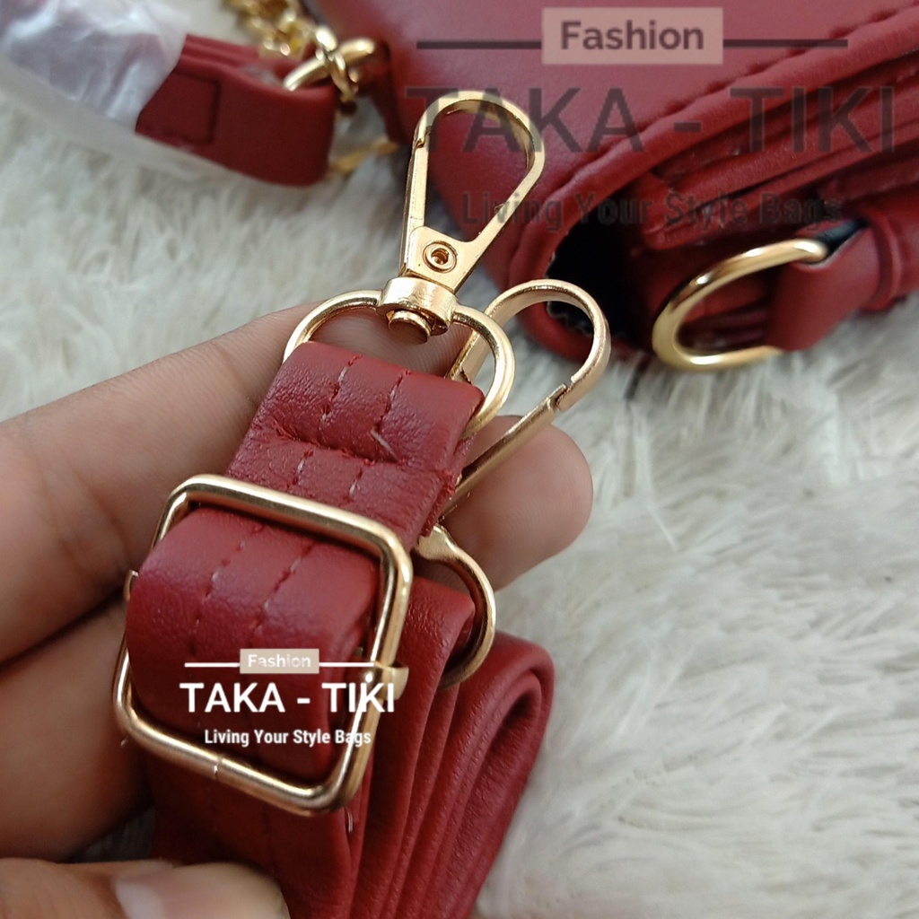 Bayar DiTempat - Tas Selempang Sling Bags CK Wanita Behel TWIN TERBARU Full Acc Import Mewah (Merah)