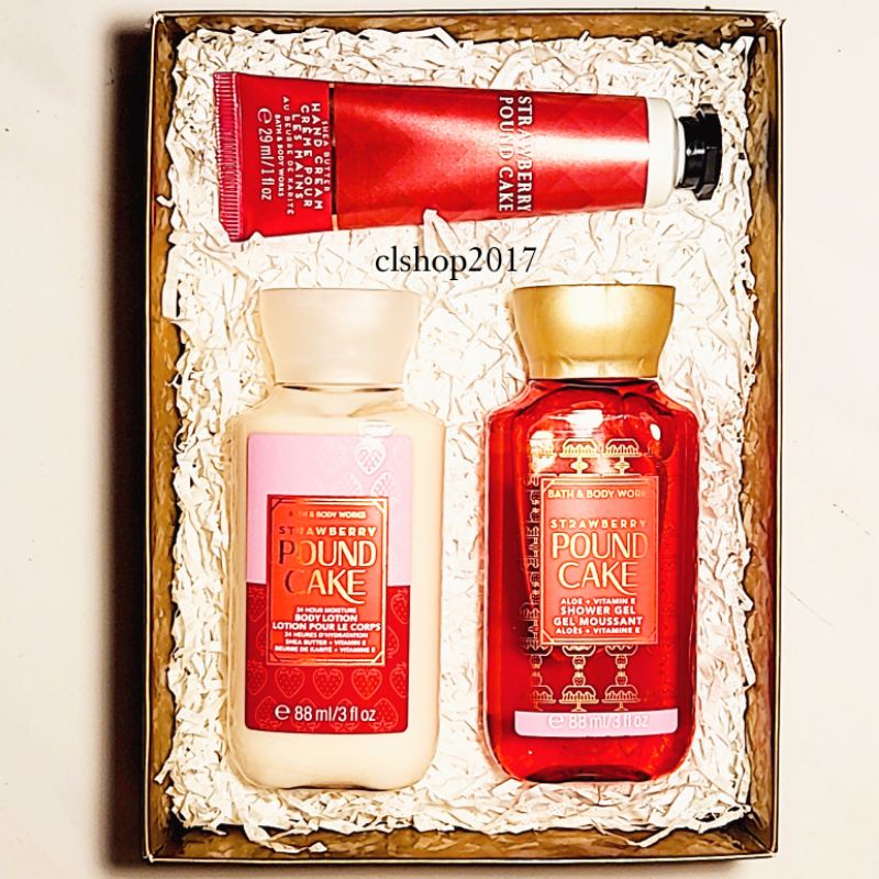 BBW STRAWBERRY POUND CAKE TRAVEL SIZE GIFT SET PAKET BATH &amp; BODY WORKS