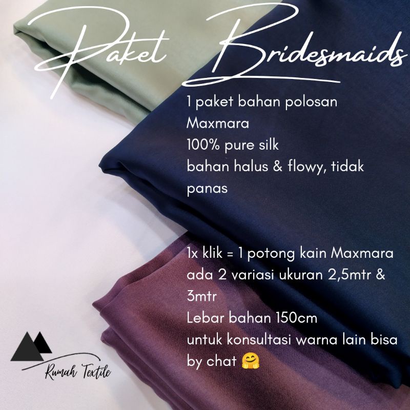 Paket Bridesmaids polosan Maxmara/ Paket Bridesmaids/Kain Satin seragaman/Paket Seragaman (Free Plas