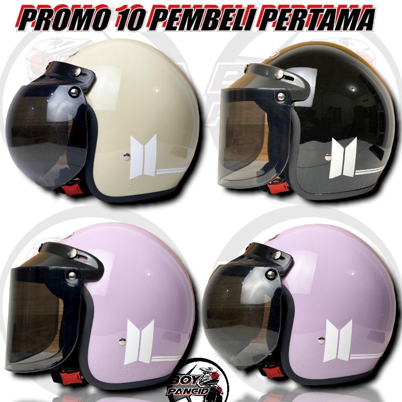 Helm Bogo Motif BTS Dewasa Wanita Pria Sni Helem Retro Classic Terbaru MANDOR HELM BUJANGAN HELM234