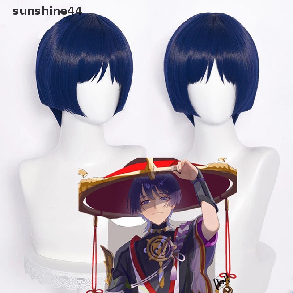 Sunshine Wig / Rambut Palsu Model Scaramouche Warna Biru Untuk Cosplay Halloween