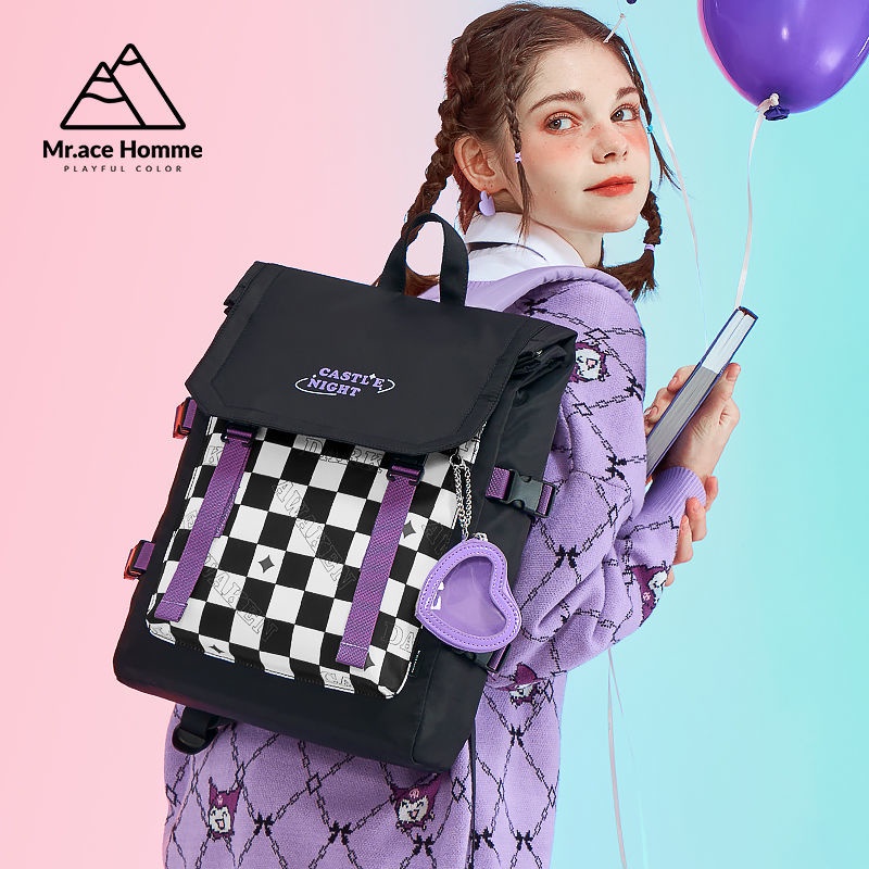 mrace Xingyue Castle asli gadis ransel perempuan high-end niche ransel flip tas sekolah berkapasitas besar