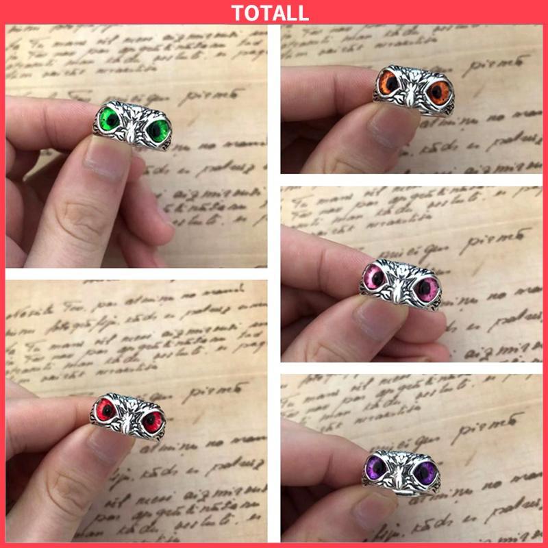 COD Kristal Vintage Style Burung Hantu Cincin Perak 925 Pria Wanita Punk Crystal Rings Adjustable Size-Totall