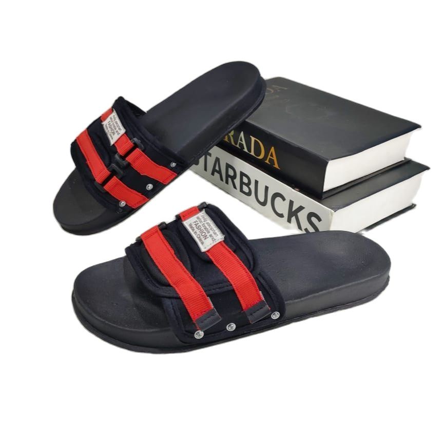 TERBARU Sandal slide pria unisexs FASHION OVAL-merah