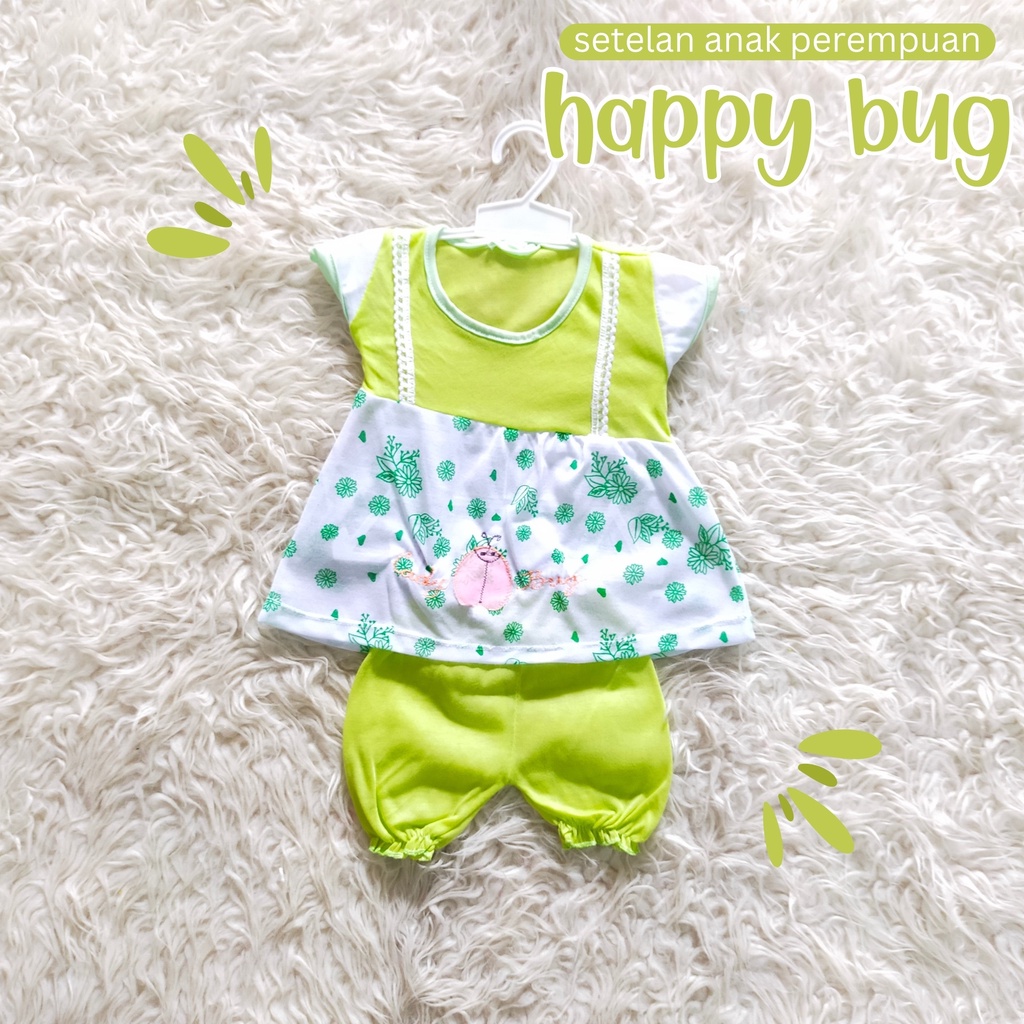 Baju Anak Bayi Perempuan Murah Karakter Happy Bug / Setelan Anak Bayi Lucu 6-9 Bulan / Baju Bayi Cewek Murah / Setelan Anak Perempuan Gambar Karakter Kartun stelan bayi perempuan