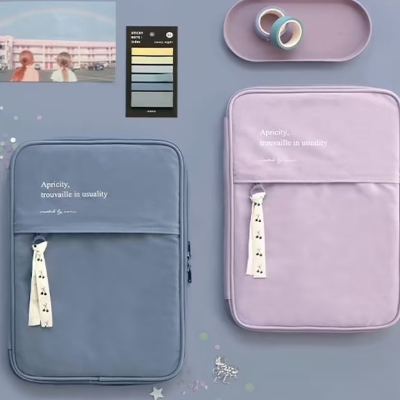 Sleeve Pouch Sarung Tas Ipad Tab Tablet Laptop Macbook Air Pro Asus Acer Lenovo HP Huawei 11 12 13 14 inch Motif Polos Warna Ungu Lilac Purple Pink Green Hijau Biru Blue Hitam Black Cute Murah Korean Model Banyak Ruang Slot Stationary Organizer