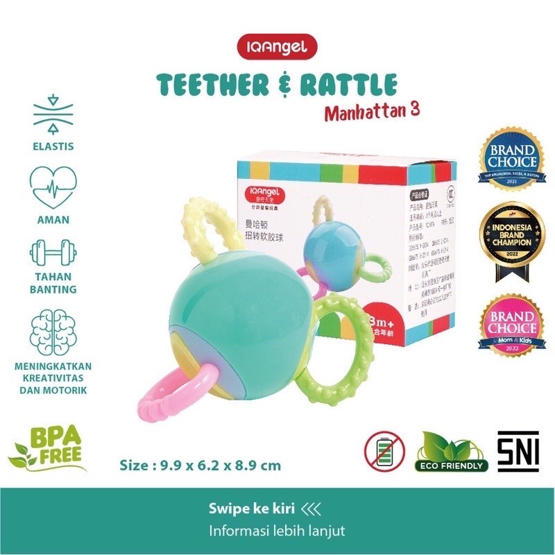 IQ Angel IQAngel Manhattan 3 | 6 | 12 Rattle Mainan Kerincingan Bayi / Teether Rattle Stick/Mainan Gigitan Bayi Bpa Free