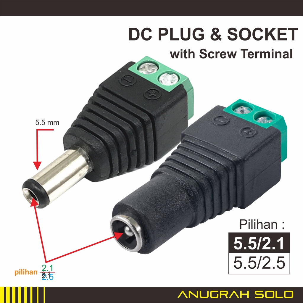 Socket DC Jack DC Soket DC Jantan Betina dengan Terminal Baut