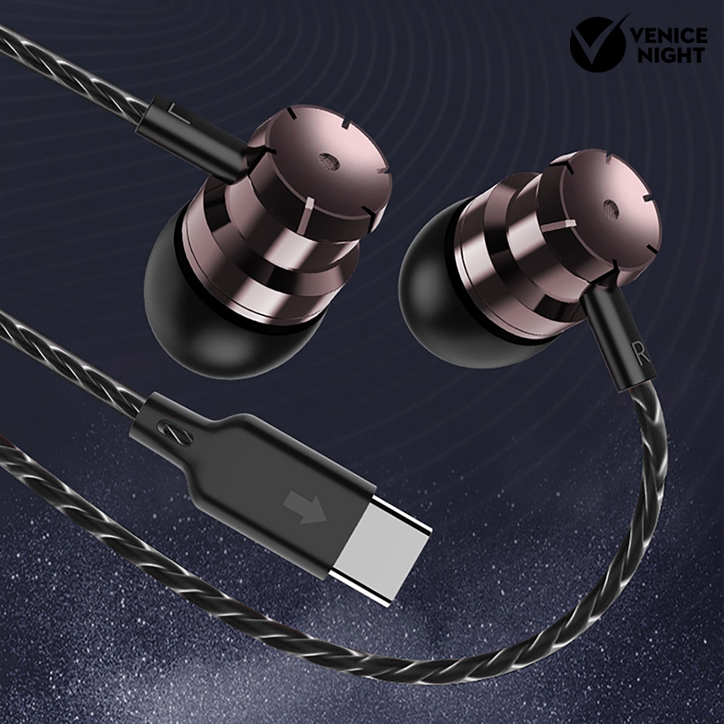 (VNEP) (Berkabel) Earphone Universal Noise Reduction In-ear Earbuds Stereo Headphone dengan Mic untuk Ponsel Type-C