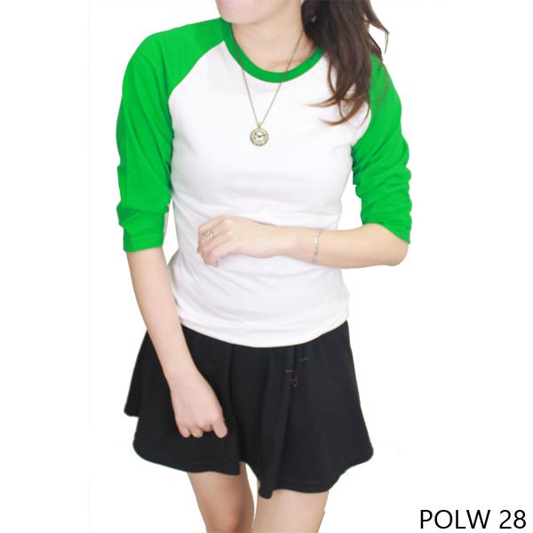 Kaos Raglan Polos Wanita Cotton Combed S20 Putih Kombinasi Merah – POLW 23