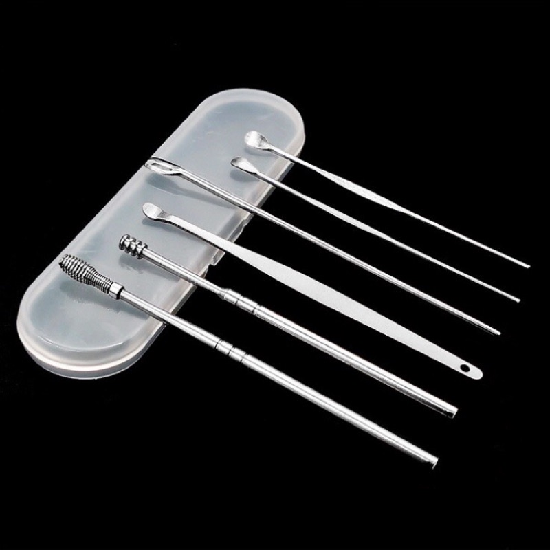 (COD)Alat Pembersih Telinga Set 5in1 Bahan Stainless Ear Wax Picker - Korek Kuping Set