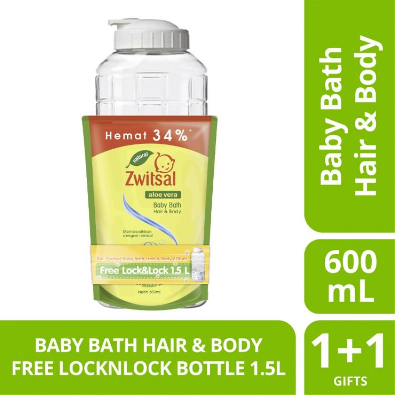 Zwitsal Baby Bath Hair & Body 600 ml free botol lock n lock