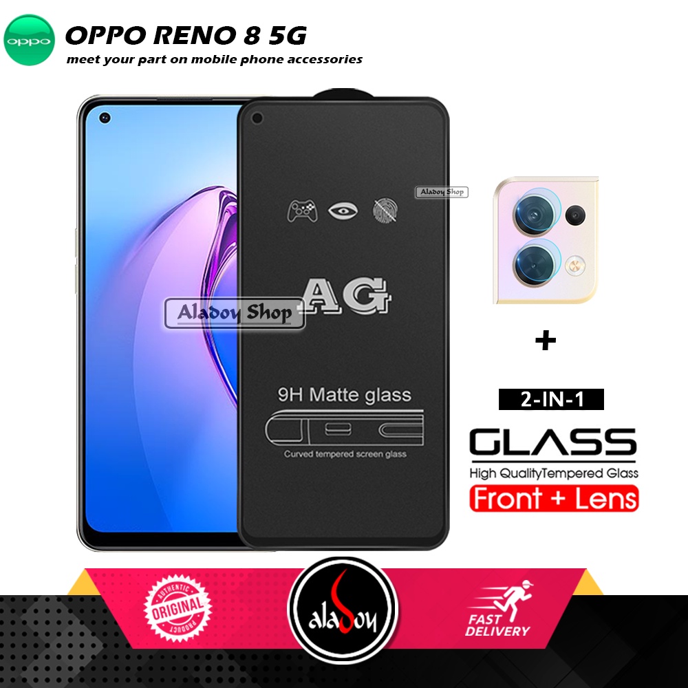 Oppo Reno 8 5G PAKET 2IN1 Tempered Glass Matte Anti Glare Full Layar dan Tempered Glass Kamera