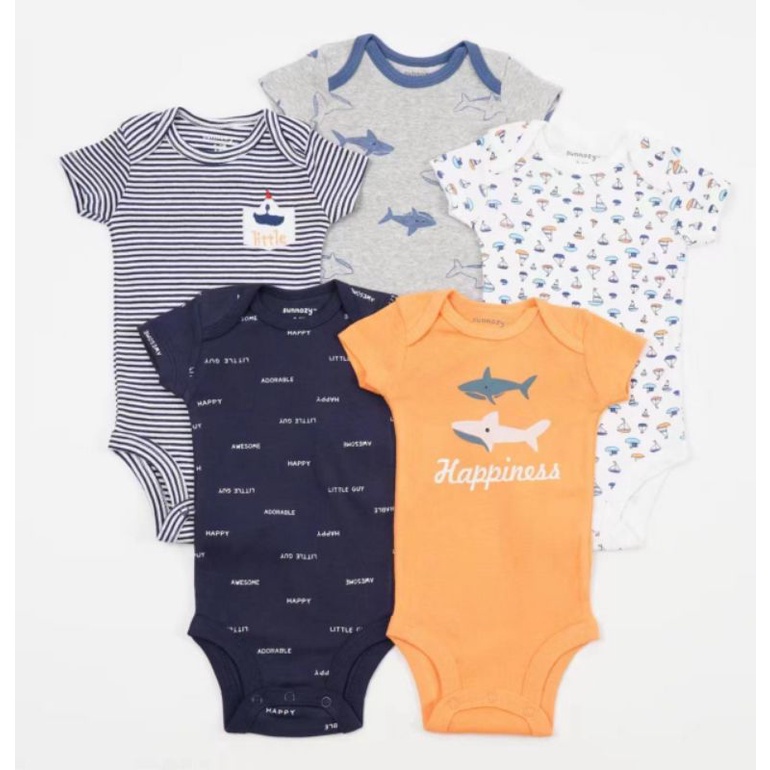 BABY K2 - Baby Bodysuit Isi 5 Pcs Motif Hapiness Shark