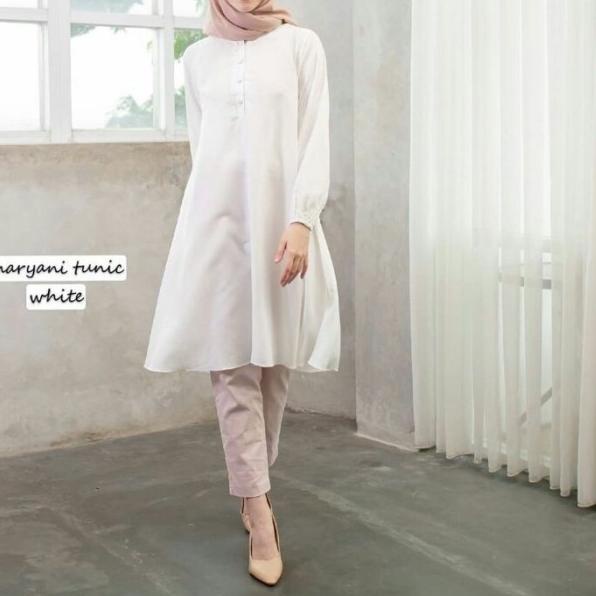 baju Tunik Remaja polos putih Long Tunik Tunik Rayon Fathin basic - mocca, M