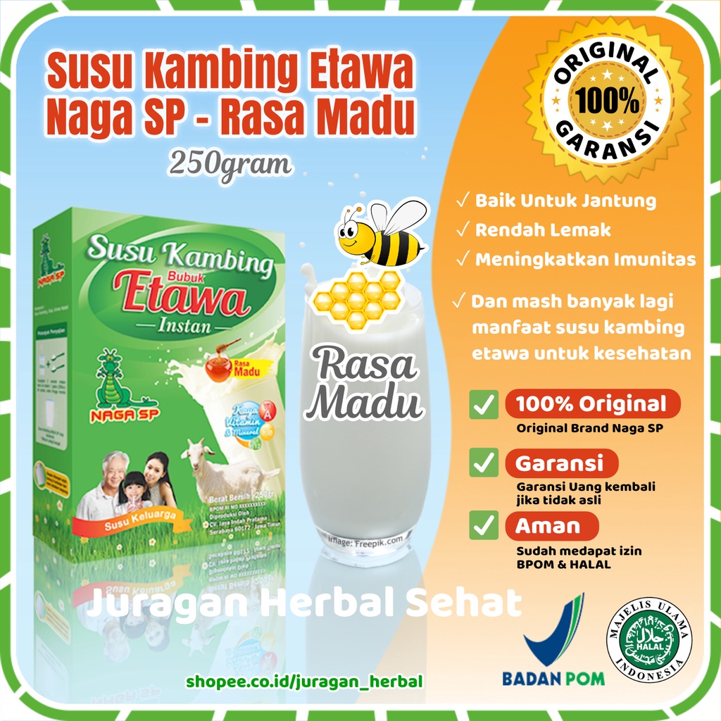 

Susu Bubuk Kambing Etawa Asli Rasa Madu Sehat Naga SP 250g