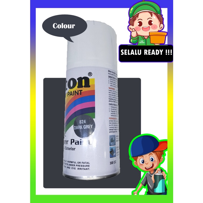 Diton Dark Grey 824 Diton Cat Semprot Aerosol Paint 300cc Spray Abu-abu Tua Spet 300 cc Pylox Sepeda