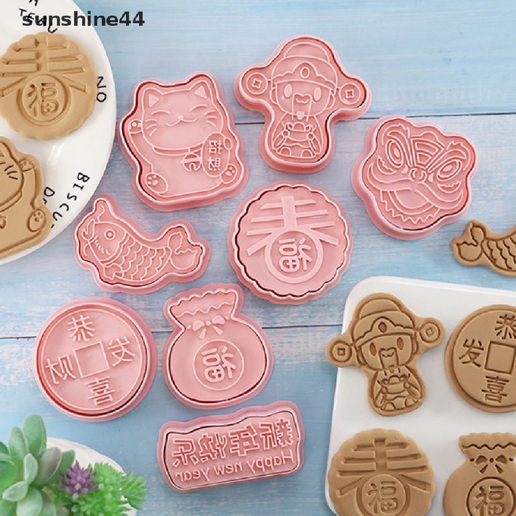 Sunshine 8Pcs Cetakan Kue / Biskuit Bentuk Kartun Festival Musim Semi 3D