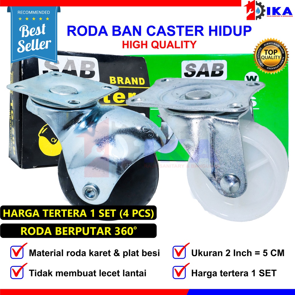 RODA CASTER ETALASE 2&quot; TANPA REM/ RODA HIDUP NYLON Roda bulat gepeng serbaguna isi 4 set hitam 2” kastor plat