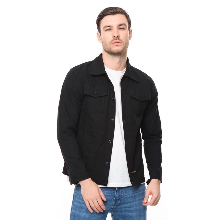 HEMMEH Jaket Trucker Kanvas Hitam