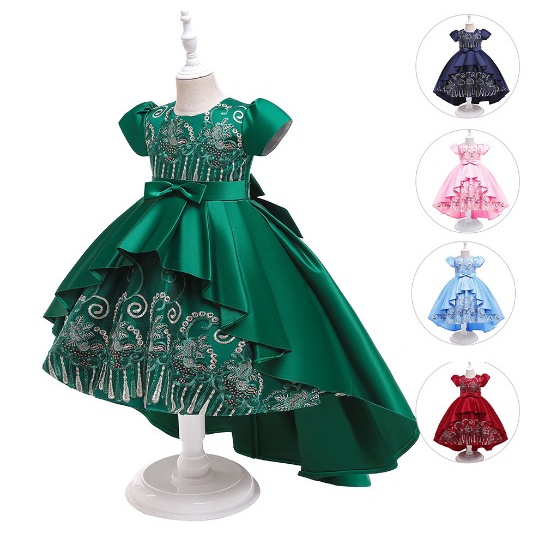 DRESS PESTA ANAK PEREMPUAN IMPORT / baju pesta anak tutu satin 8018 gaun bordir LENGAN PANCUNG IMPORT HIGH QUALITY