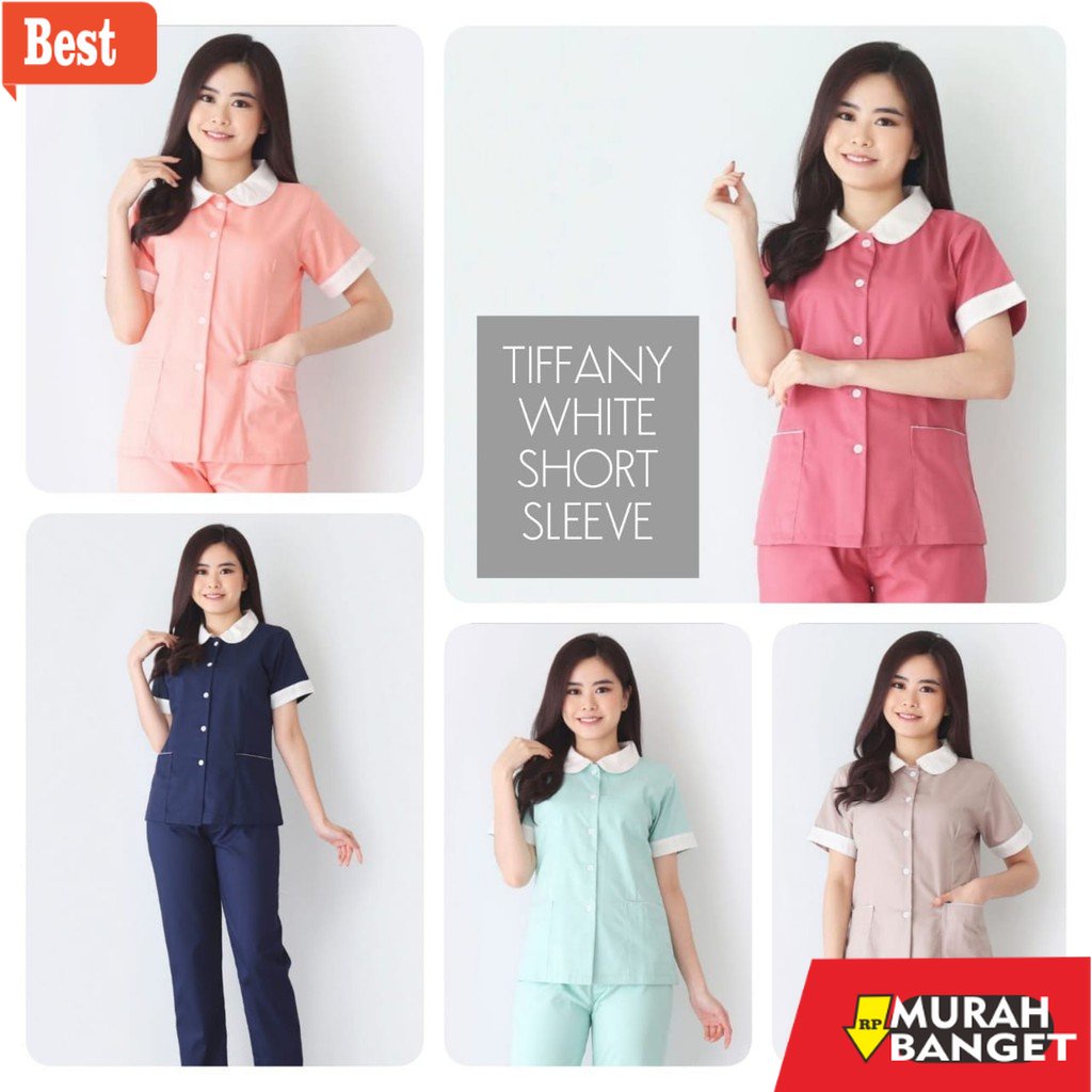 baju setelan wanita kekinian 2022 [Renne] Baju Seragam Suster Tiffany Short Sleeve / Baju Baby Sitte