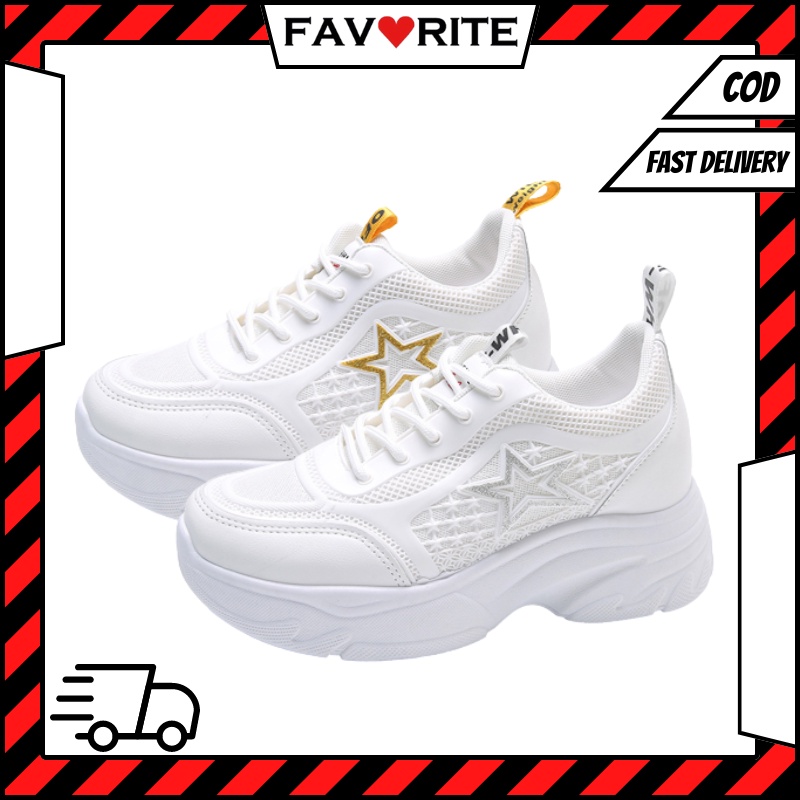 Favorite &quot;FREE BOX&quot; Sneakers Wanita Fashion Korea Berlogo Bintang Glitter 9190