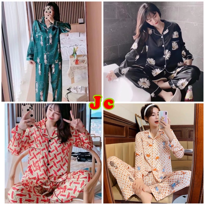 JC- Piyama satin Import Premium PP / Piyama wanita panjang kekinian / Piyama wanita muslimah