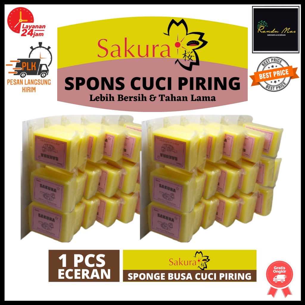 Busa Spons Cuci Piring Sponge Alat Cuci Serbaguna Motor Mobil Carwash Spon Sakura Warna Kuning