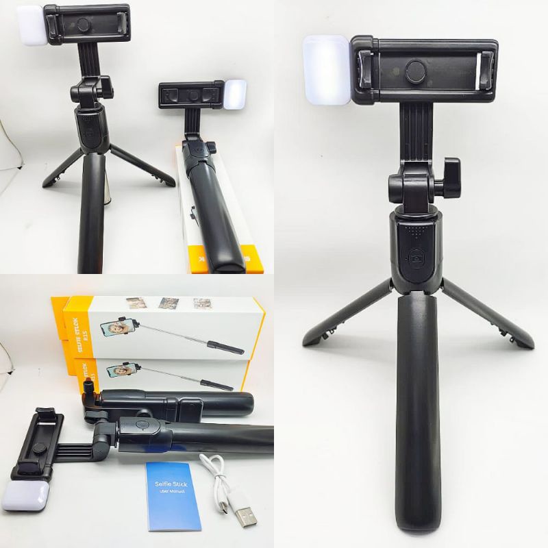 TONGSIS BLUETOOTH R1S LED REMOT SELFIE STICKTRIPOD + LAMPU LED SELFIE