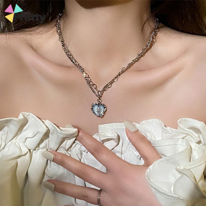 Kalung Rantai Multilayer Liontin Hati Aksen Zircon Untuk Perhiasan Wanita - PD