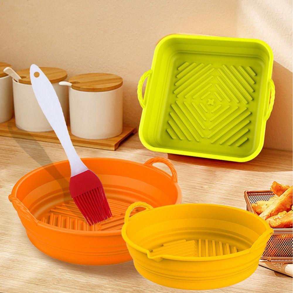 Solighter Round Silicone Pot Soft Cooking Pizza Plate AirFryer Aksesoris Baking Basket