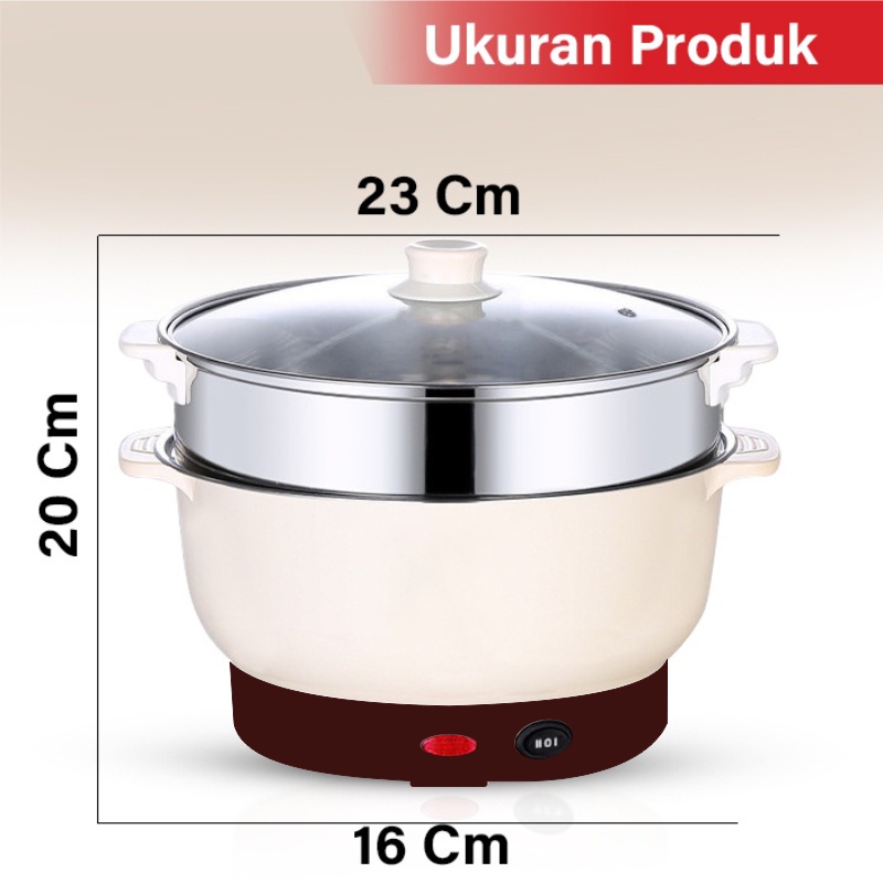 Panci Elektrik Cooking Pot Free Steamer Stainless Panci Listrik Teflon Serbaguna (2 in 1) Electric