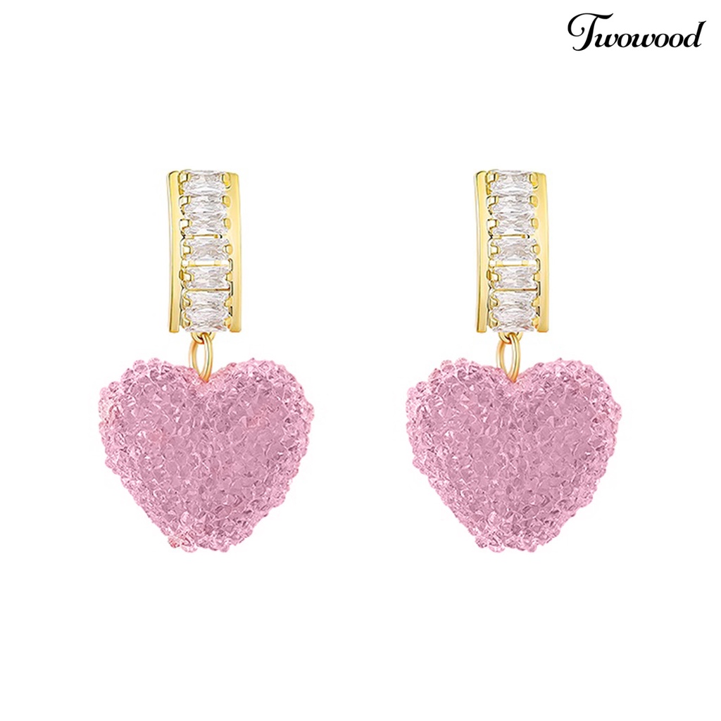 1 Pasang Anting Stud Liontin Geometris Kubik Zirkonia Anti Pudar Warna Pink Fudge Love Untuk Wanita