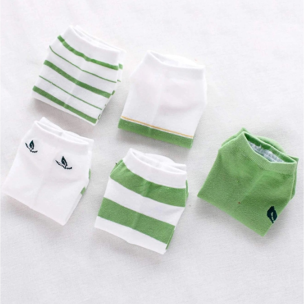 Kaos Kaki Fashion Wanita Motif GREEN LEAF Women Sock Korea Import Murah - BUM