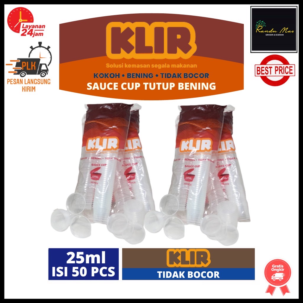 KLIR Sauce Cup 25 ml Tempat Saos Tutup Bening Isi 50 Pcs Wadah Saus Sambal Mayonaise Thinwall Kontainer Mini Anti Bocor