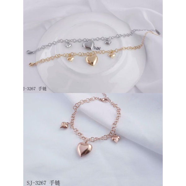 gelang 3 love titanium asli anti karat&amp;alergi 15+3=18cm