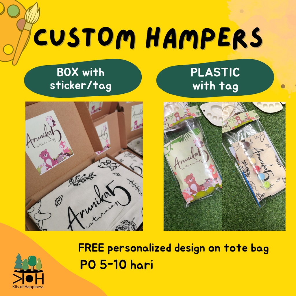 custom hampers tote bag personalized design ulang tahun anak montessori activity