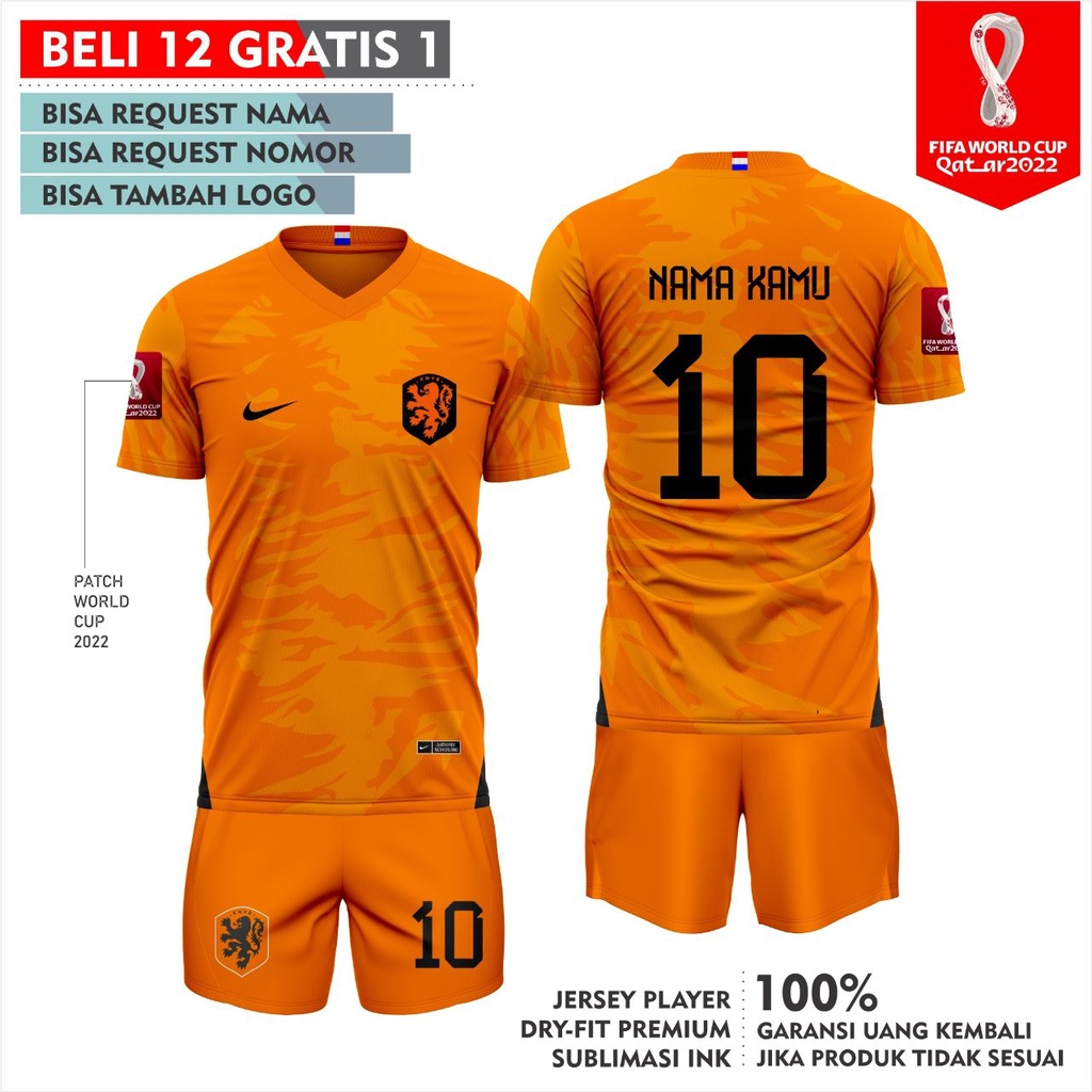 Jual Setelan Jersey Timnas Belanda Home Away World Cup Qatar Free