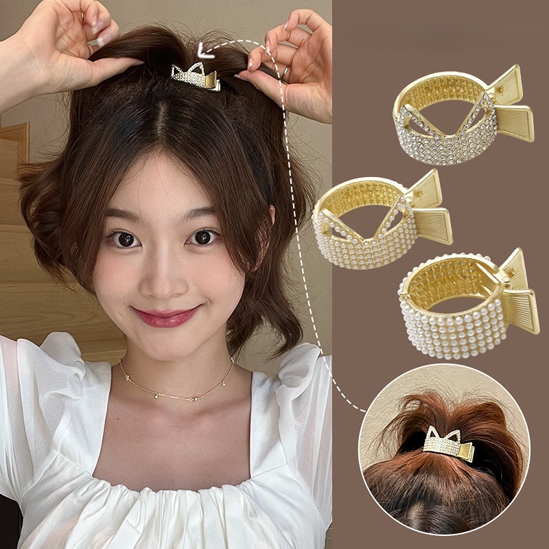 2pcs / Set Jepit Rambut Ekor Kuda Aksen Mutiara Gaya Korea Untuk Wanita