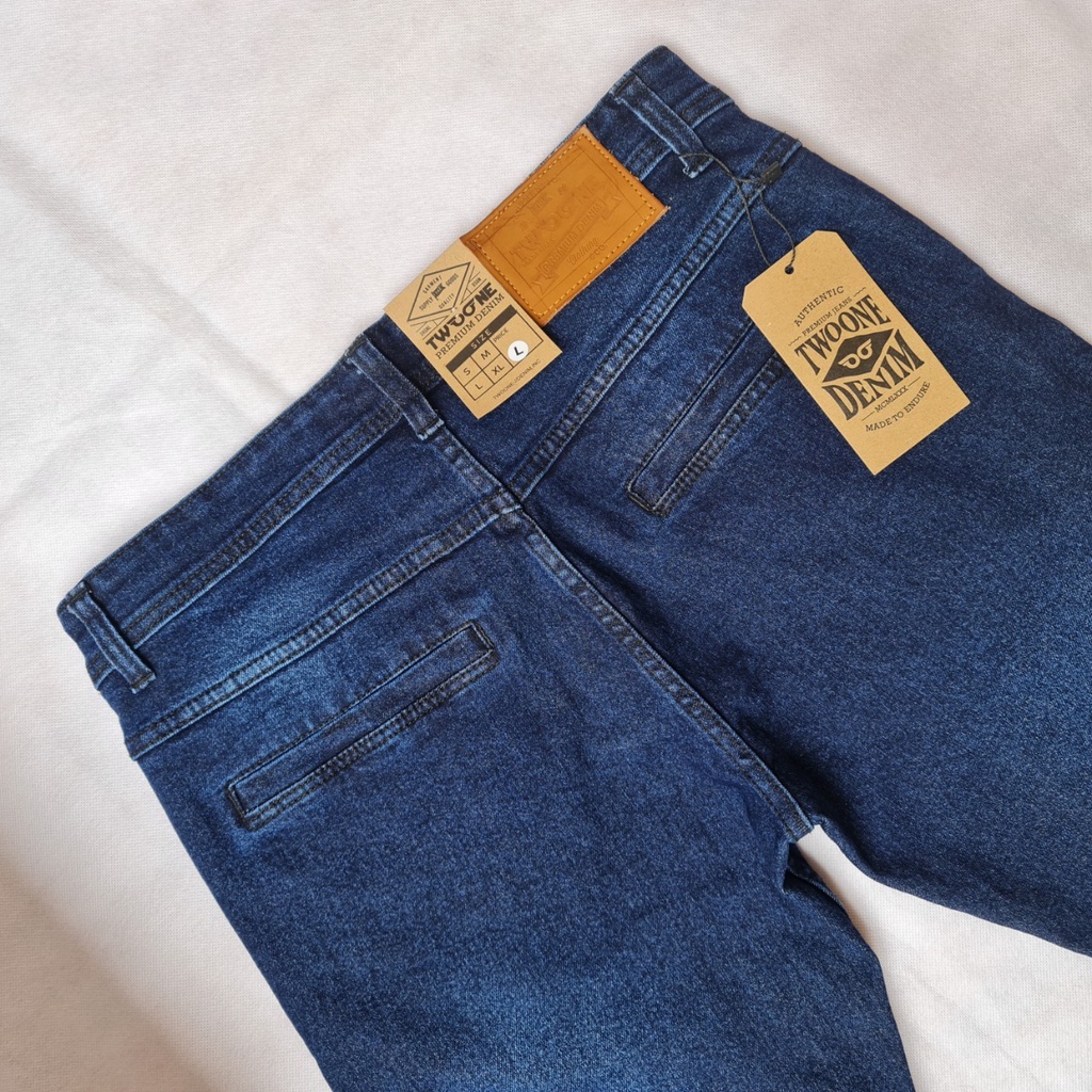 TWO ONE DENIM  Celana Jeans Panjang Pria Slim Fit Saku Bobok Biowash