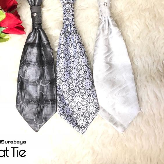 Cravat tie dasi panjang pengantin pria wedding motif putih abu ready