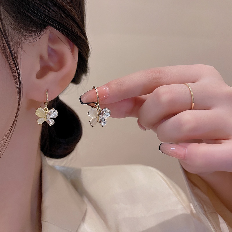 Anting Tusuk Sterling silver 925 Desain Kupu-Kupu Hias Opal Zircon Mewah Untuk Wanita