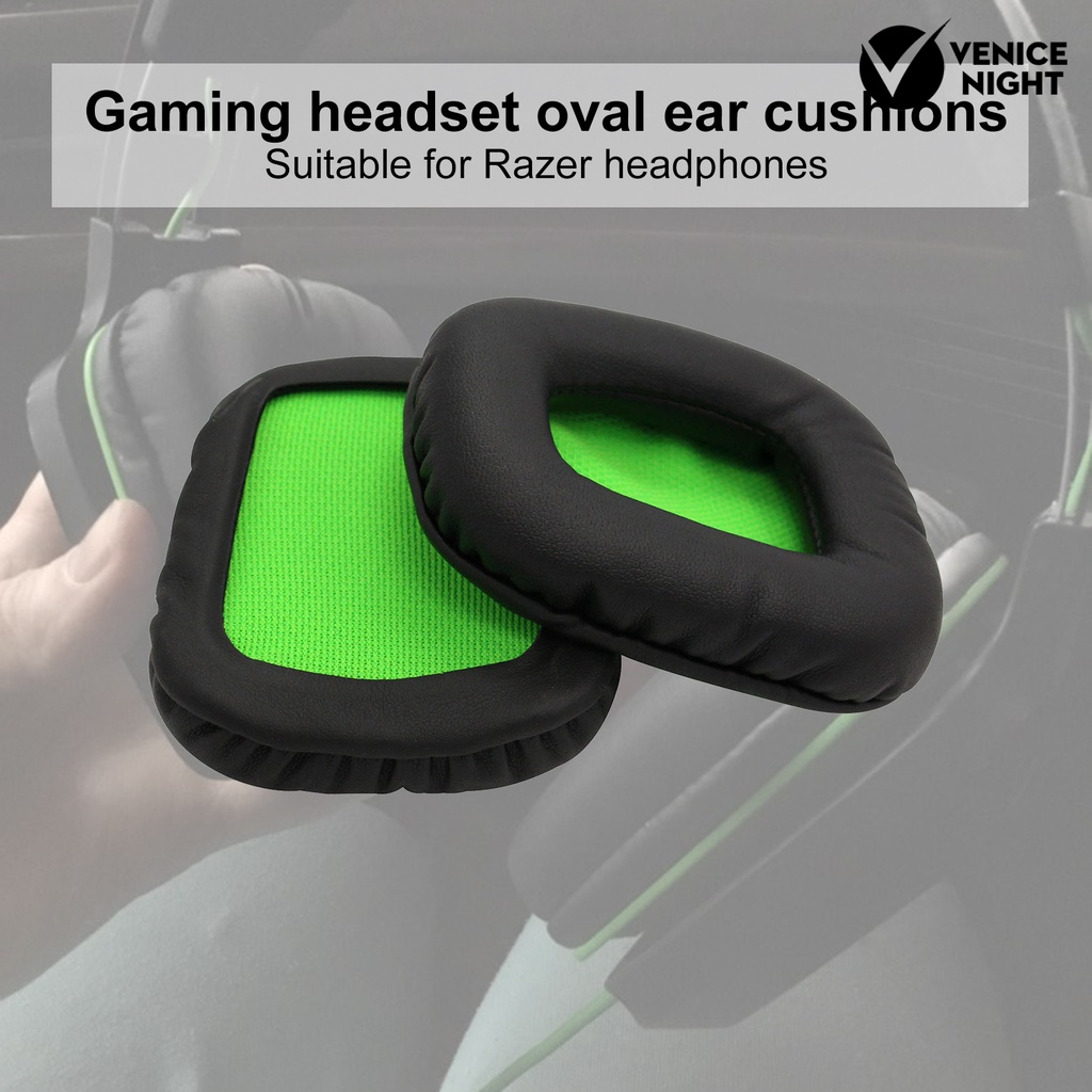 (VNEP) (Berkabel) 2Pcs Lembut Penggantian Faux Kulit Memori Busa Headphone Bantalan Telinga Earmuff Bantal untuk Razer Electra