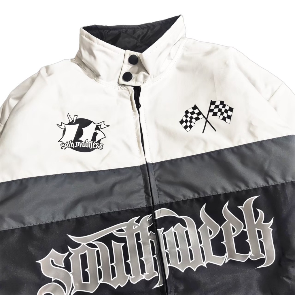 Southweek Jaket Pria Nascar Racing Vintage Sunmori Original Produk Parasut Hitam Putih Motif Sablon Bordir