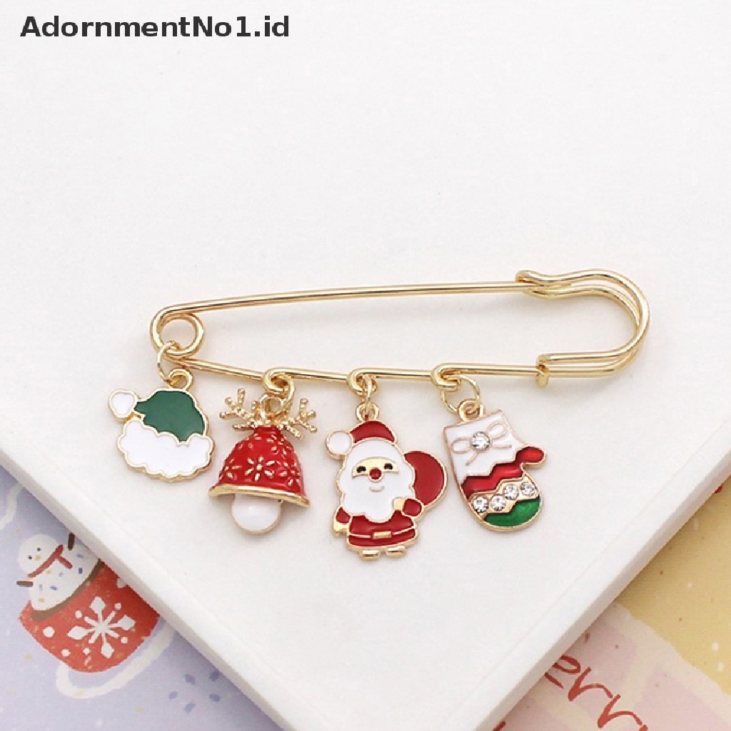 Bros Pin Bahan Logam Desain Kartun Hutan Santa Claus Snow Bell Rusa Pohon Natal No1 Untuk Dekorasi Pakaian