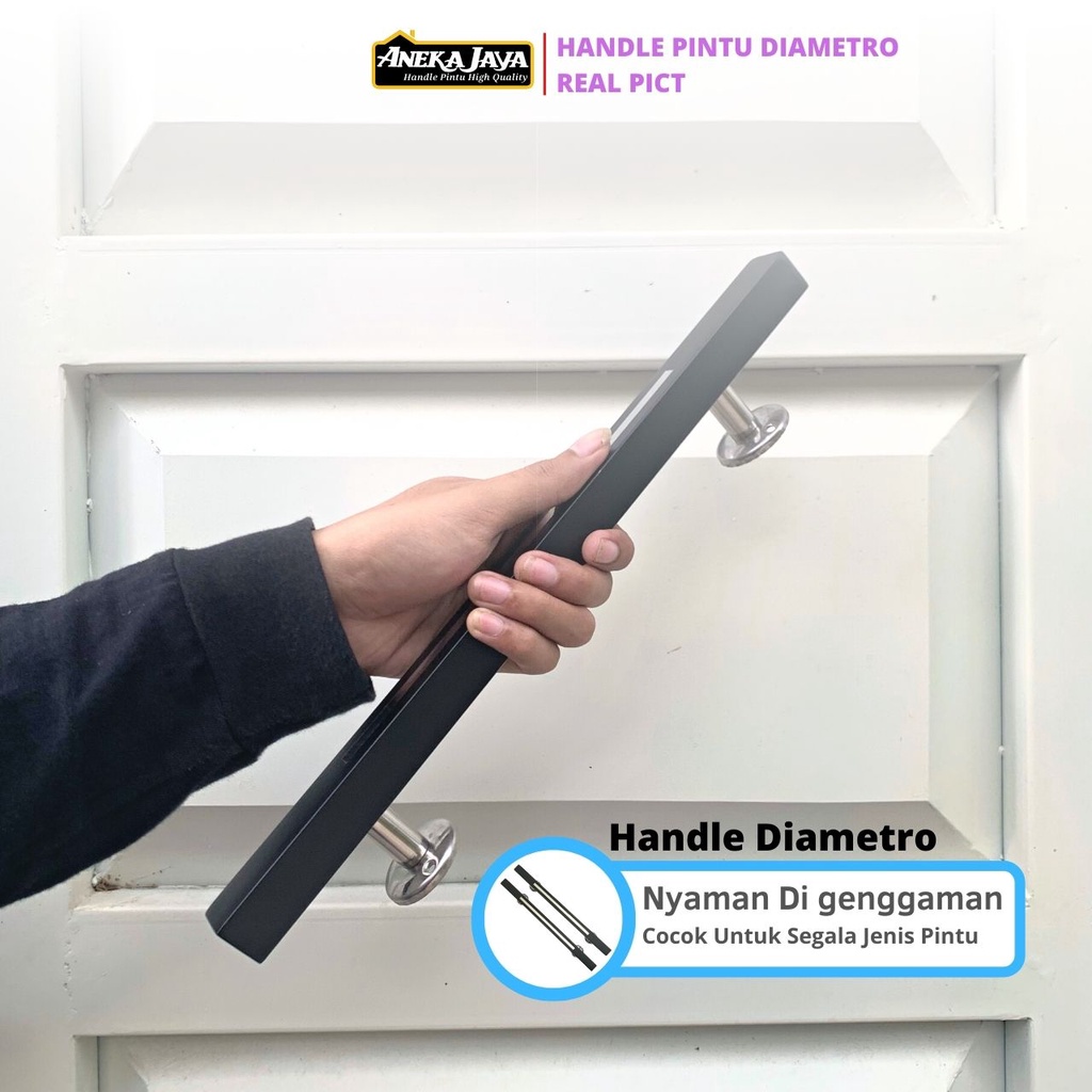 Handle Pintu Utama Set Kunci 33 cm Hitam doff Tarikan Pegangan Handle Minimalis Stainlees