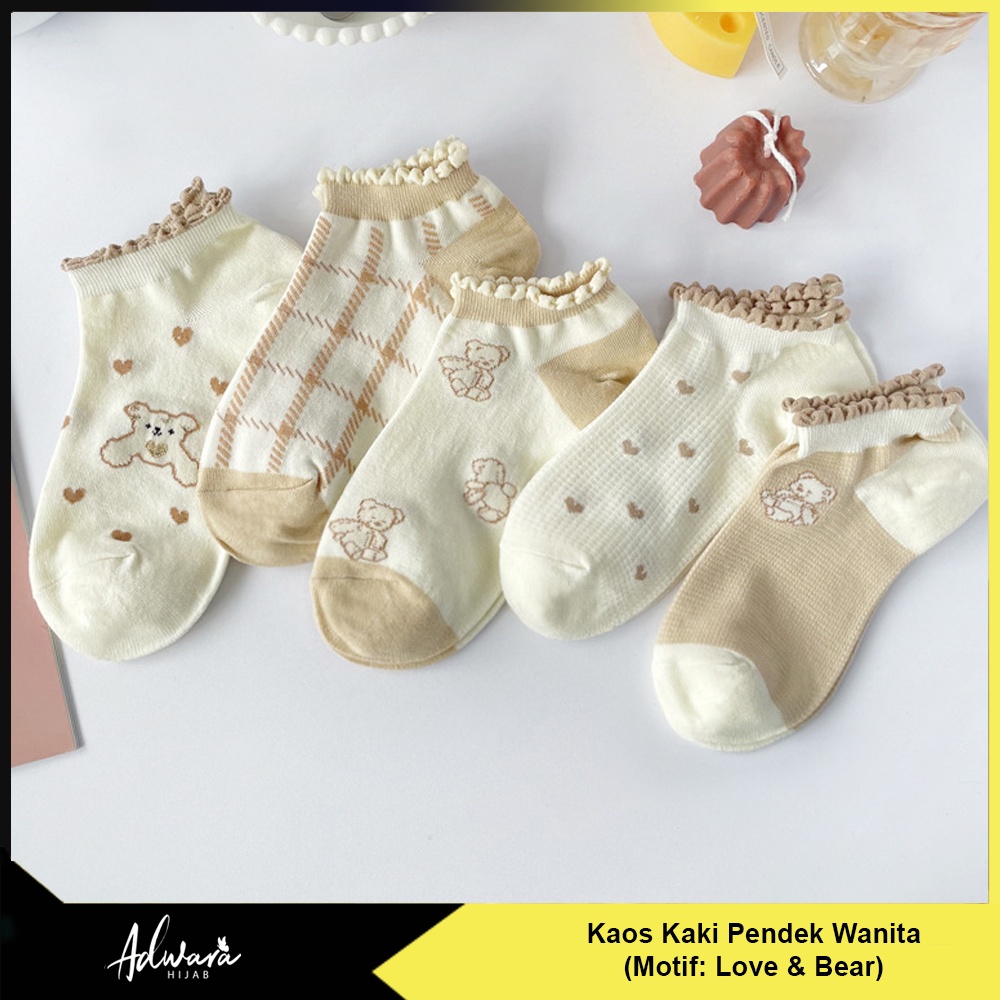 Kaos Kaki Pendek Wanita Semata Kaki Motif Love And Bear (Sudah Dikemas Plastik OPP)